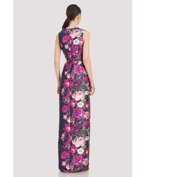 NEW KAY UNGER Coraline NAVY FLORAL SATIN Faux Wrap PLEATED Sheath COLUMN GOWN 8 - Picture 15 of 15